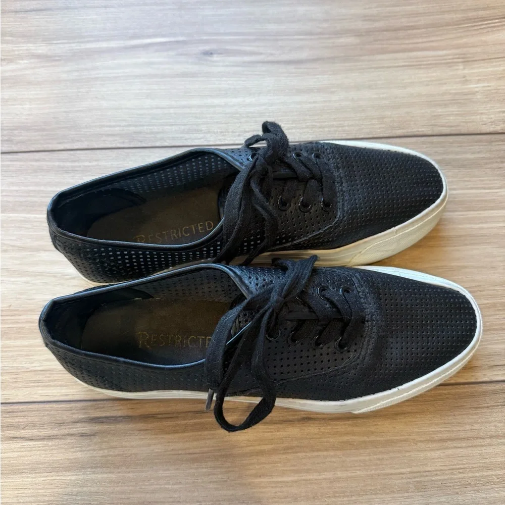 Restricted Shoes Womens 8 Platform Sneaker Black Faux Leather Perforated Casual